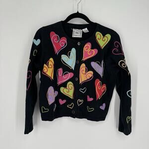 Michael Simon Lite cardigan womens medium M black heart artsy art to wear
